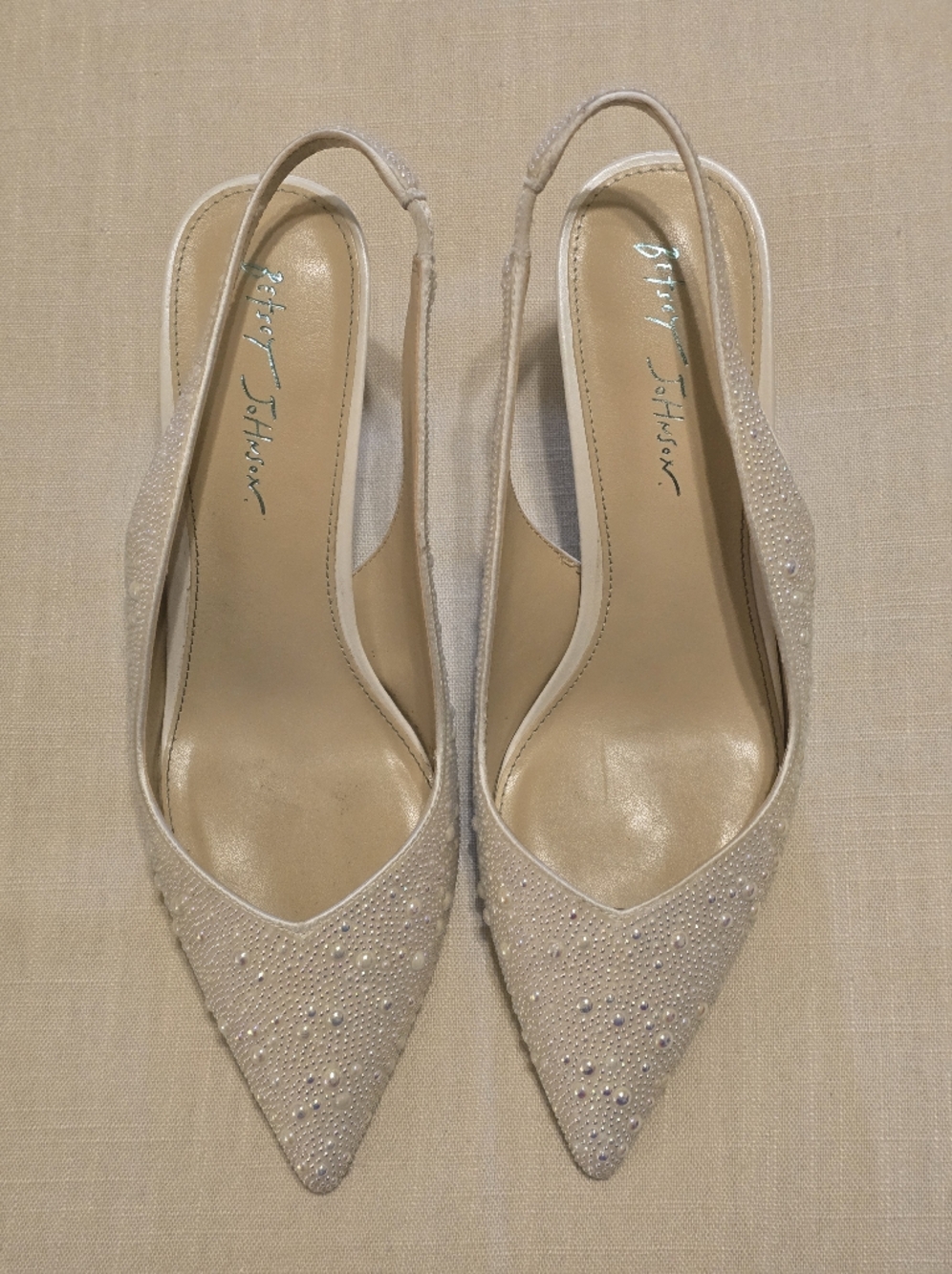Ivory Rhinestone/Beaded Slingback Pointed-Toe heels